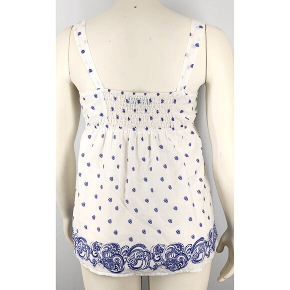Women's Faded Glory Tank Top Blouse Shirt Medium Organic Cotton White Blue Boho - Picture 4 of 6